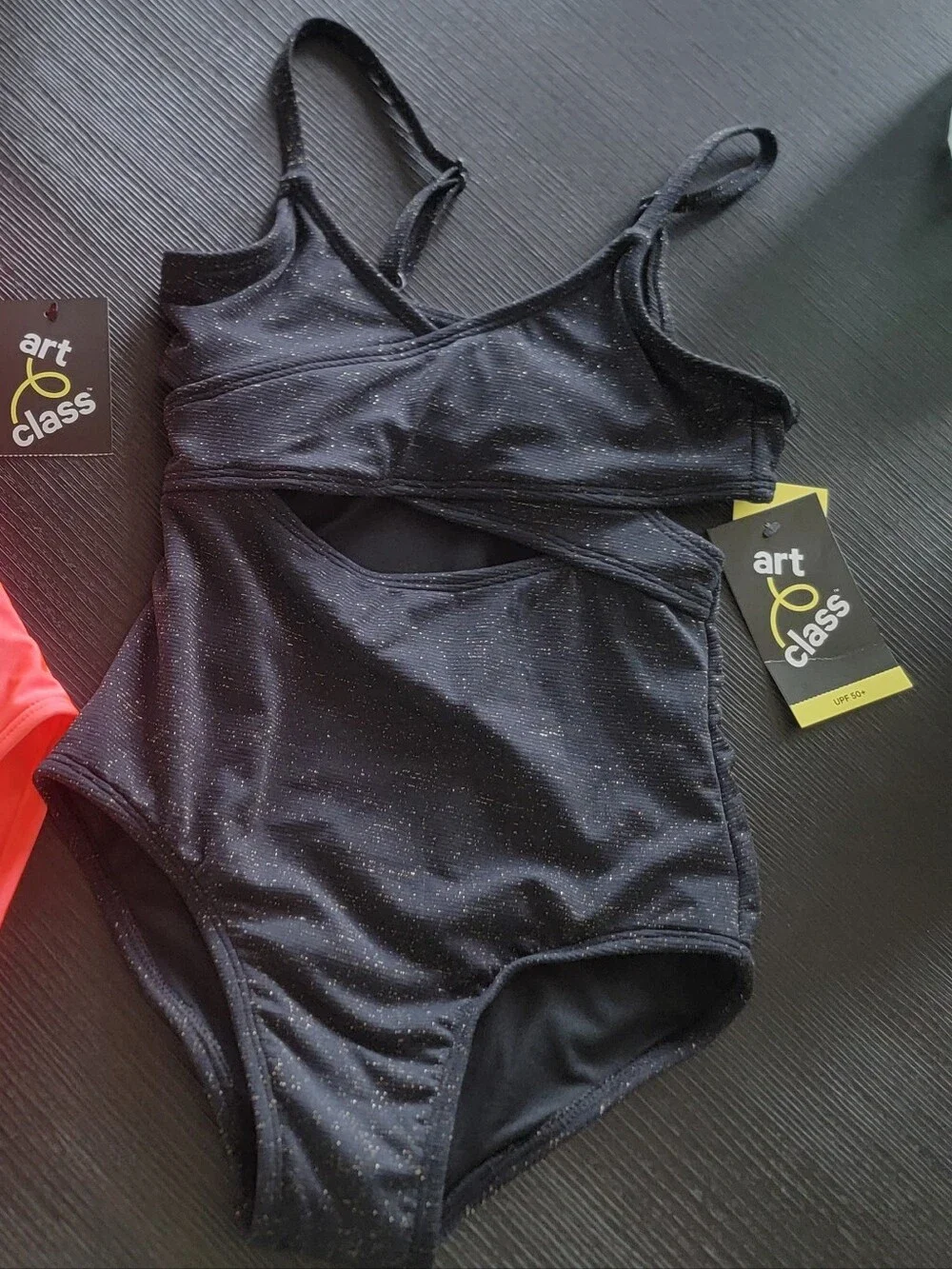 ART CLASS Little Girls' One Piece Swimsuit Black w/ Gold Shimmer Size S(6/7)